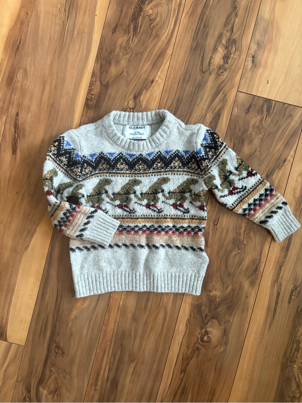 Old Navy Cream Fair Isle Dinosaur Knit Sweater